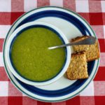 Green Veggie Soup and bran loaf on the side.