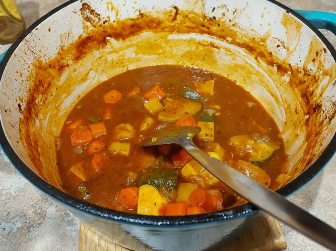Slow-Cooked Chicken Stew in Dutch Oven