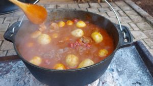 Moroccan Lamb Potjie with potatoes added
